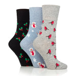 Load image into Gallery viewer, 3 Pairs Ladies Fun Feet Christmas Socks - Robin Mix