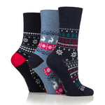 Load image into Gallery viewer, 3 Pairs Ladies Fun Feet Christmas Socks - Fairisle