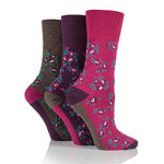 Load image into Gallery viewer, 3 Pairs Ladies Cotton Socks - Rose Floral Pink