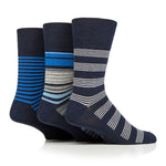 Load image into Gallery viewer, 3 Pairs Men's Cotton Socks - Navy Stripe