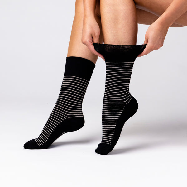 3 Pairs Ladies Varsity Stripe Cotton Socks - Black