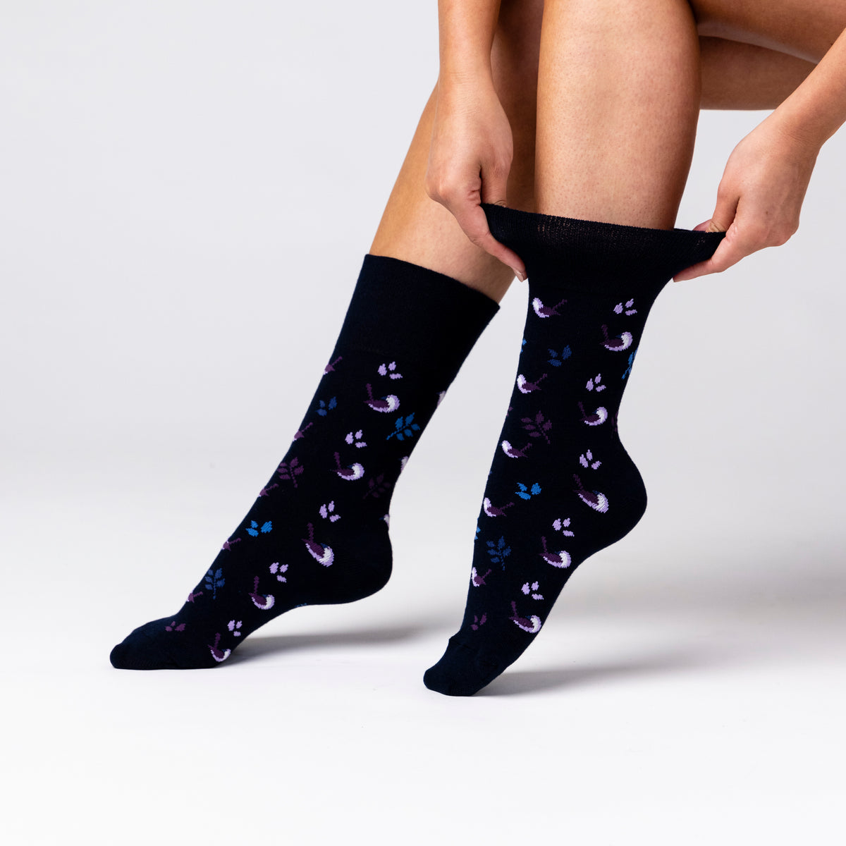 3 Pairs Ladies Cotton Socks - Nature Bird Navy Blue