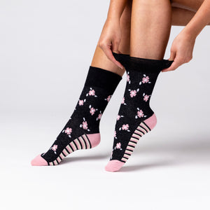 6 Pairs Ladies Cotton Socks - Floral Hybrid