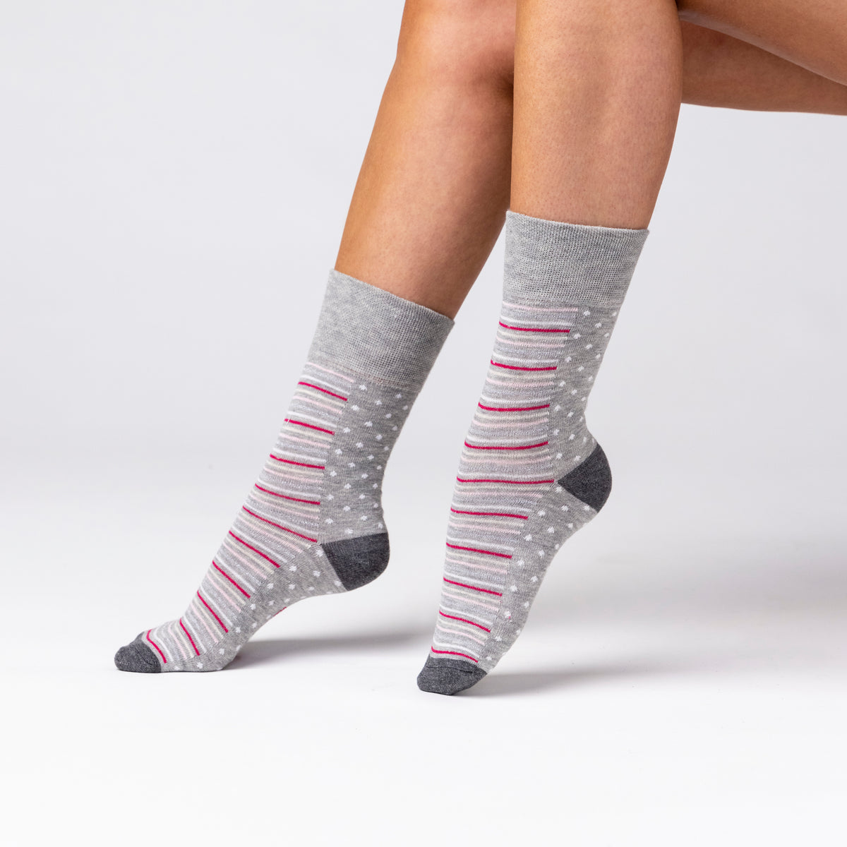 3 Pairs Ladies Cotton Socks - Celia Spot/Stripe