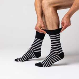 6 Pairs Men's Litha Varied Stripe Cotton Socks - Black