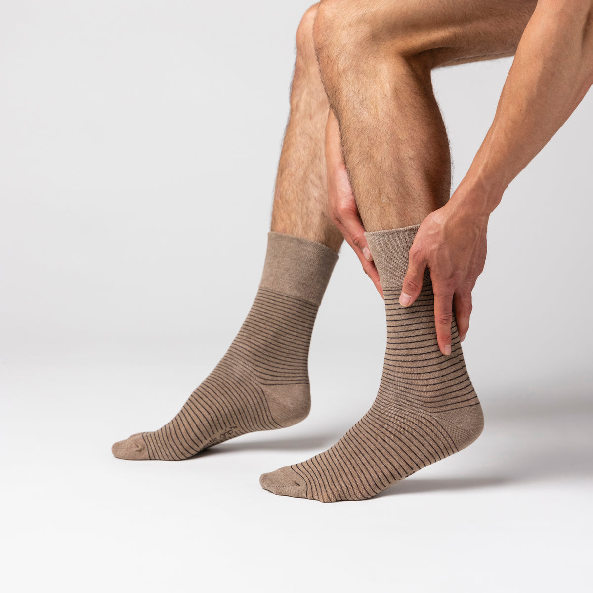 3 Pairs Men's Nova Fine Stripe Cotton Socks - Brown/Natural