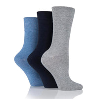 6 paires de chaussettes diabétiques en bambou pour femmes - Mélange bleu/gris