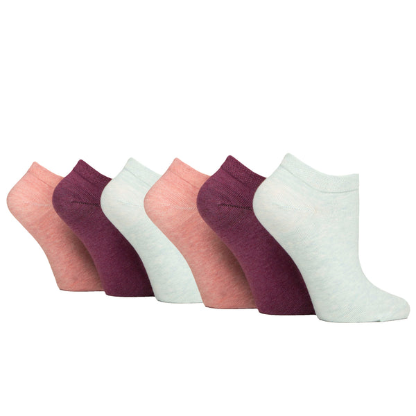 6 Pairs Ladies Diabetic Trainer Socks - Sherbet Pink Mix