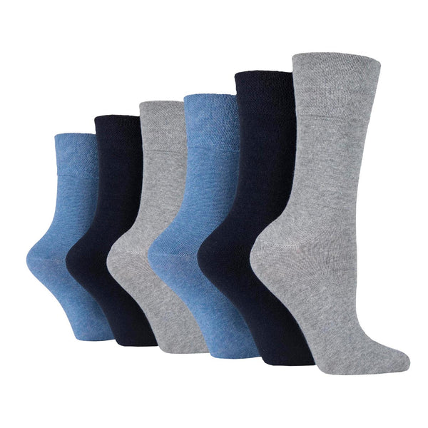 6 Pairs Ladies Bamboo Diabetic Socks - Blue/Grey Mix