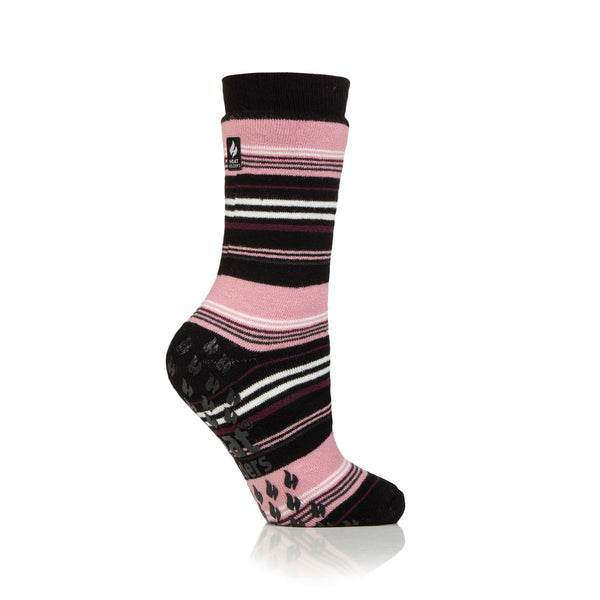 1 Pair Ladies Raynaud's Thermal Slipper Socks - Black Stripe