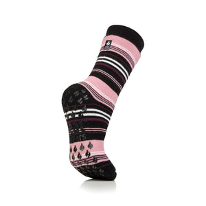 1 Pair Ladies Raynaud's Thermal Slipper Socks - Black Stripe