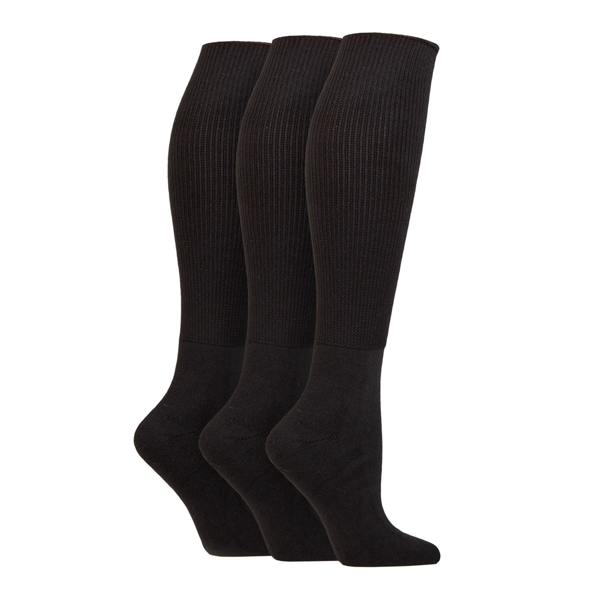 3 Pairs Cushion Foot Knee Length Bamboo Diabetic Socks - Black