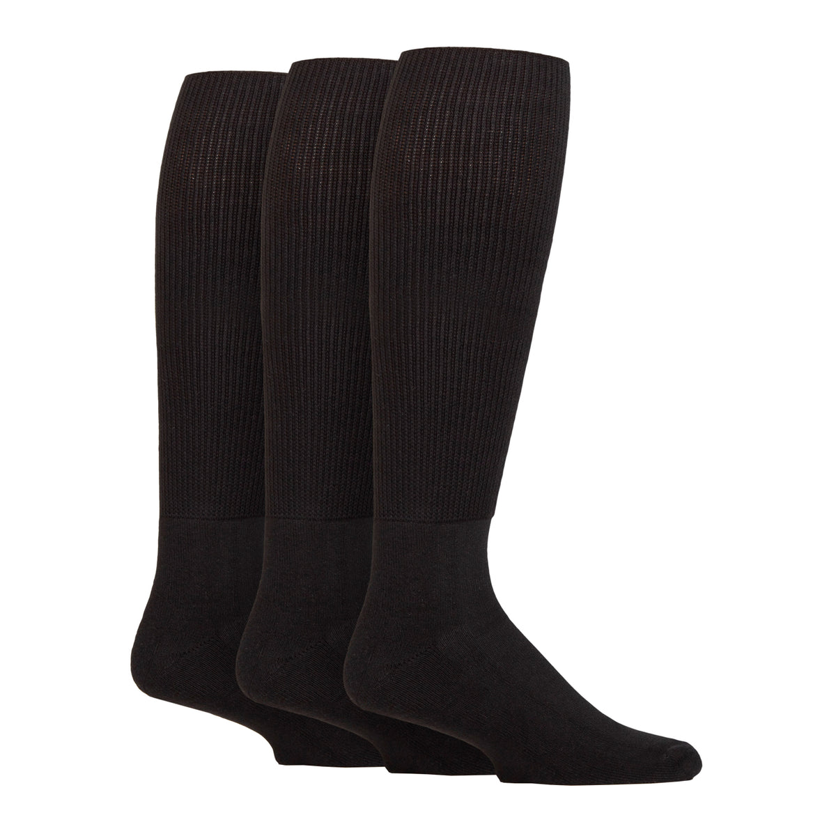 3 Pairs Cushion Foot Knee Length Bamboo Diabetic Socks - Black