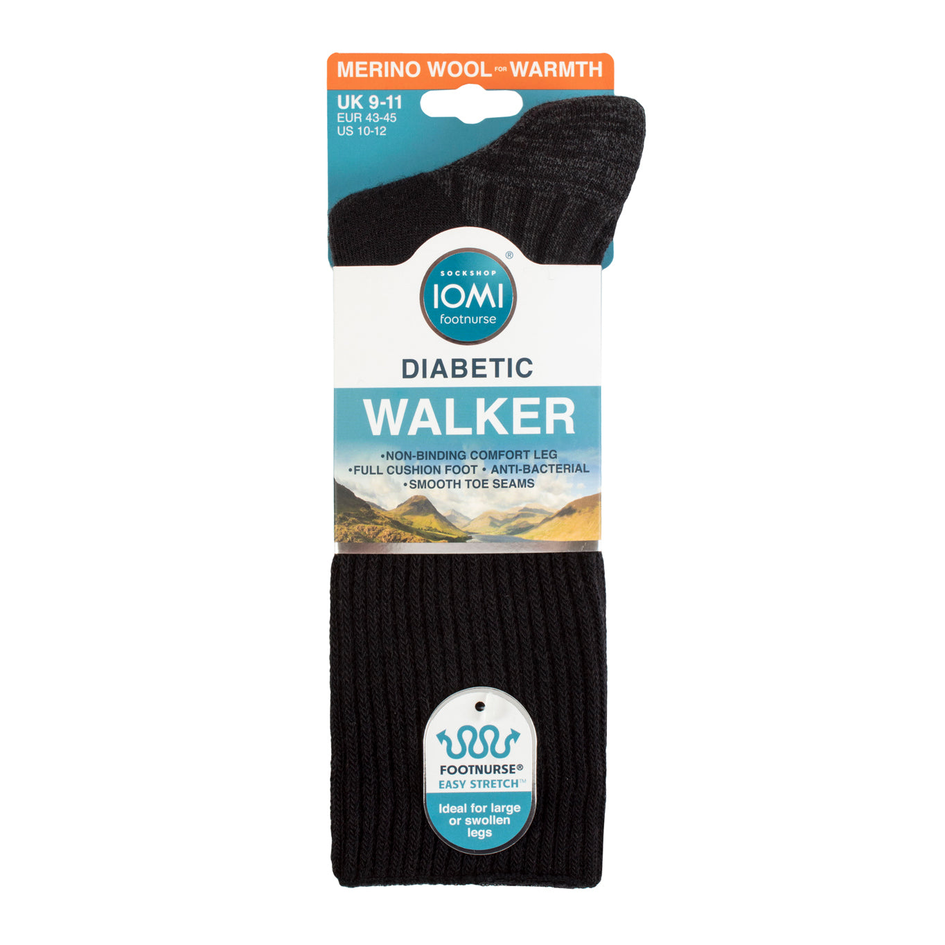 1 Pair Diabetic Walker Wool Boot Socks Black