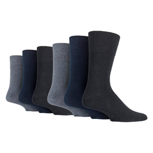 6 Pairs Men's BigFoot Diabetic Socks - Black/Navy/Grey