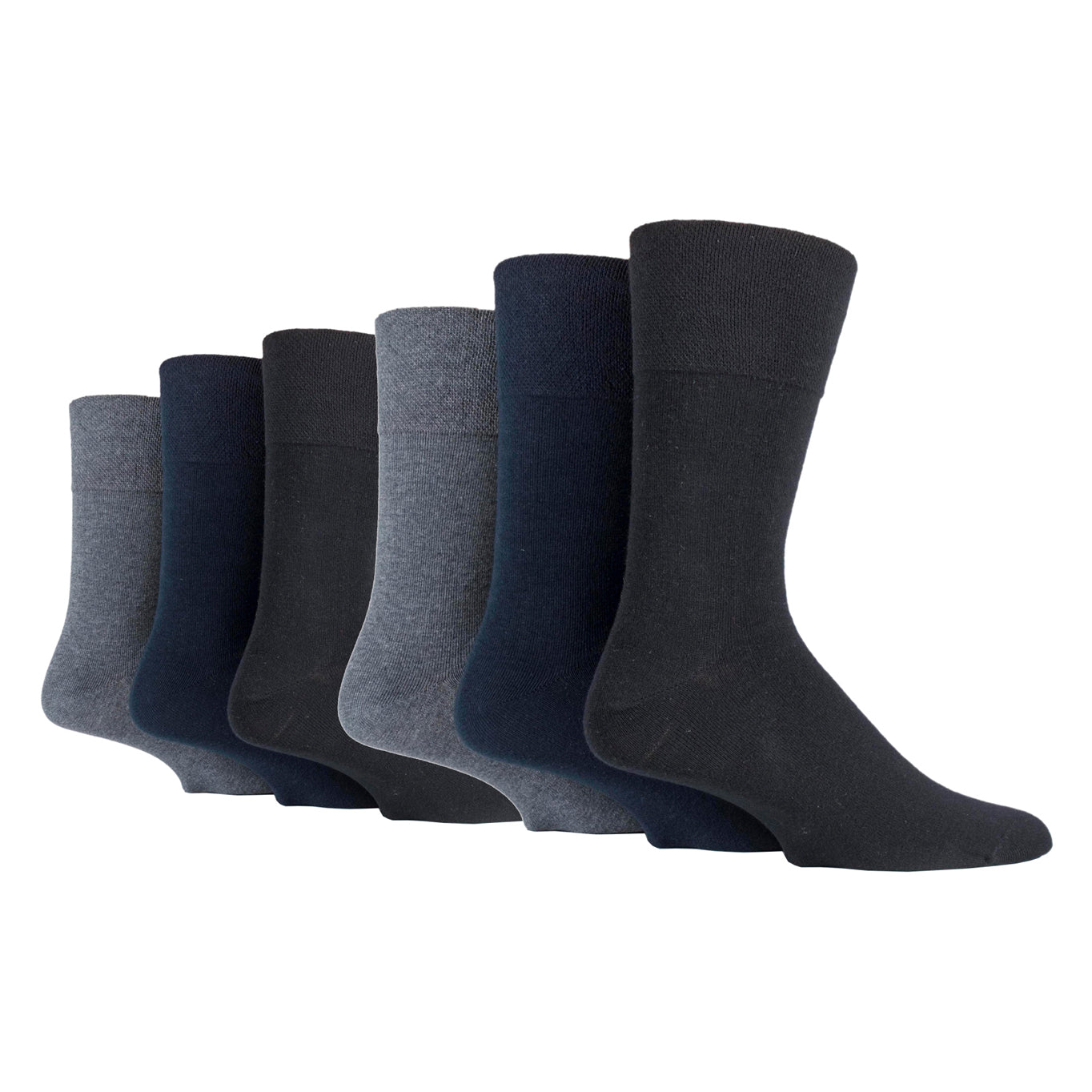 6 Pairs Men's Bamboo Diabetic Socks - Black/Navy/Grey