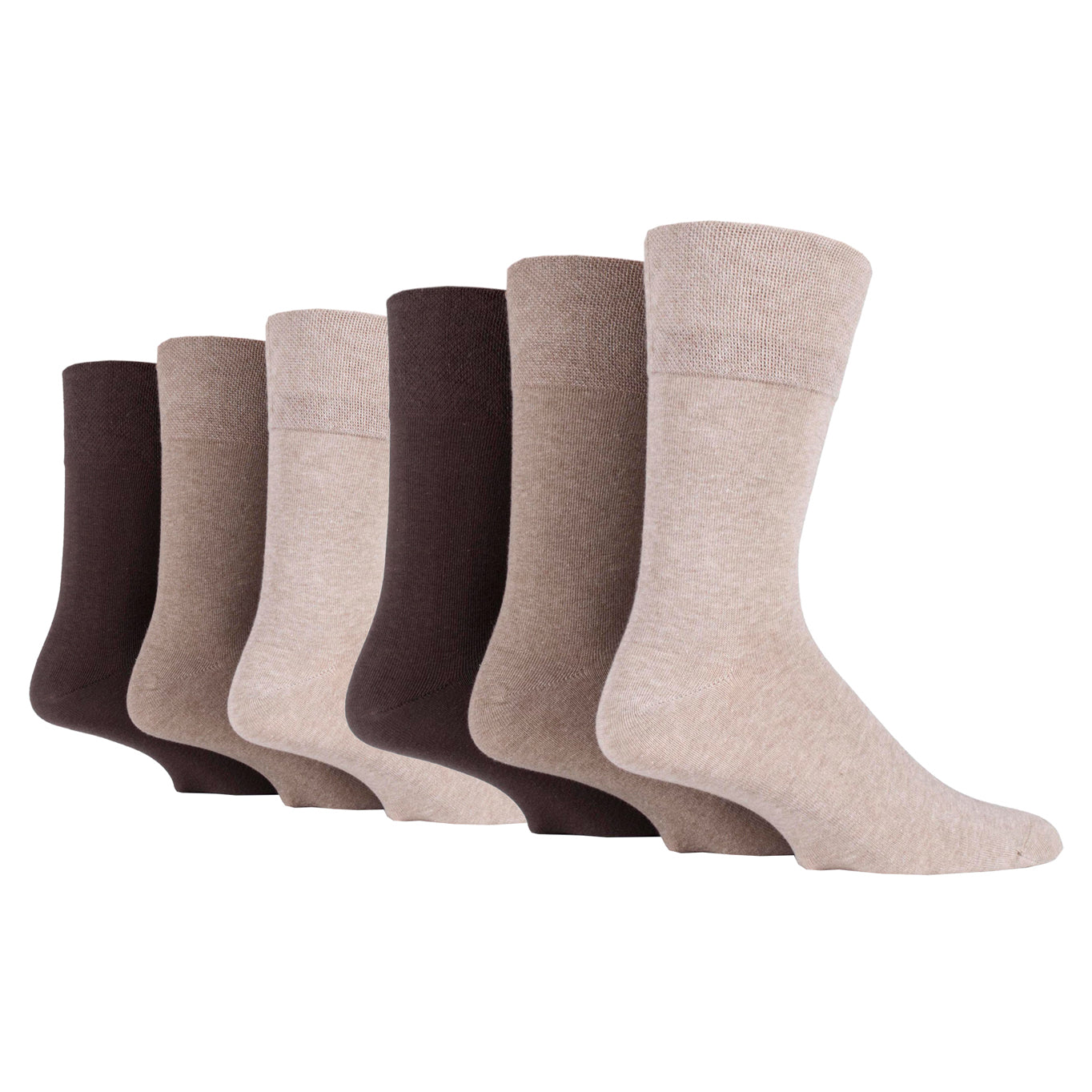 6 Pairs Men's Diabetic Socks - Brown