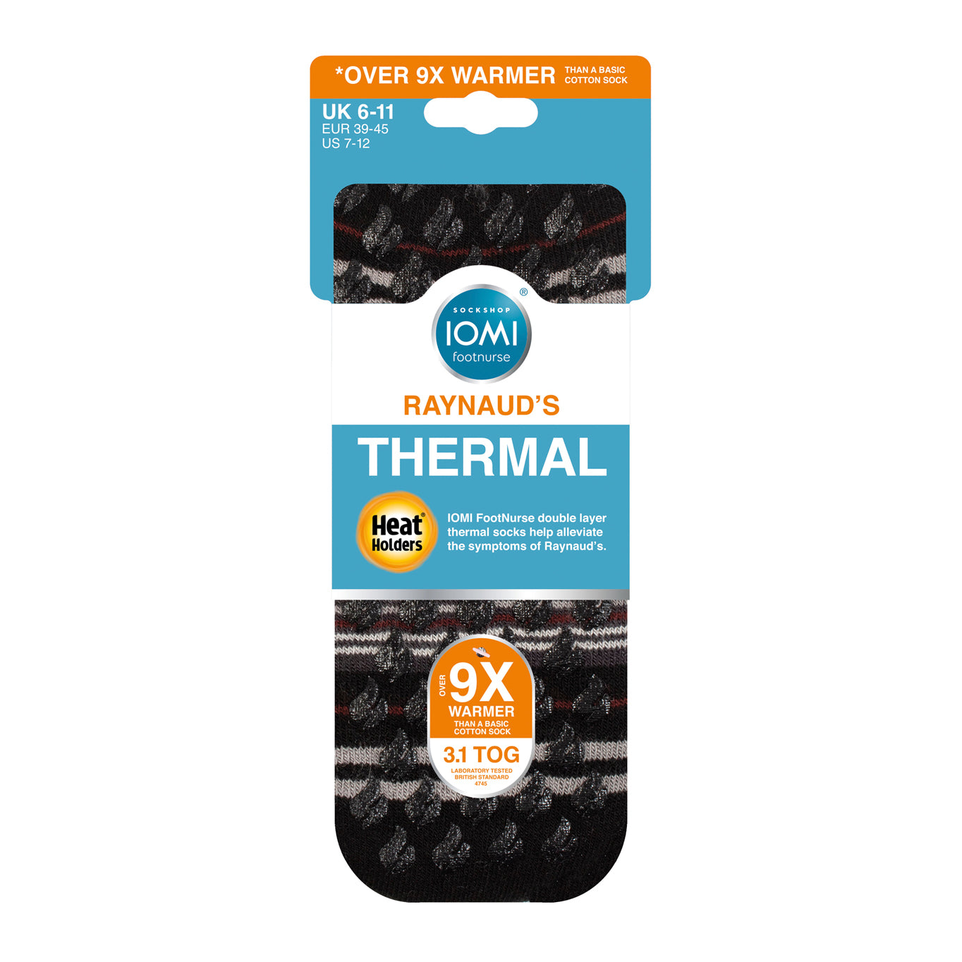 1 Pair Men's Raynaud's Thermal Slipper Socks - Black Stripe