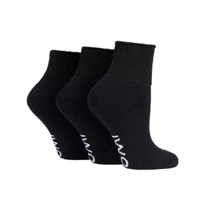 3 Pairs Cushion Foot Diabetic Ankle Socks - Black