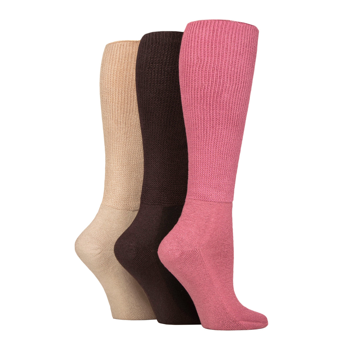 3 Pairs Cushion Foot Knee Length Bamboo Diabetic Socks - Dusky Pink
