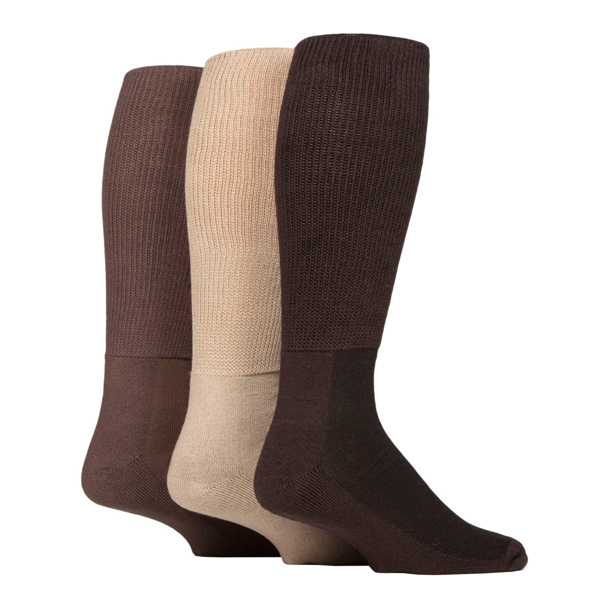 3 Pairs Cushion Foot Knee Length Bamboo Diabetic Socks - Coffee Bean