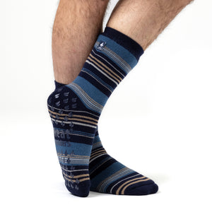 1 Pair Men's Raynaud's Thermal Slipper Socks - Navy Stripe