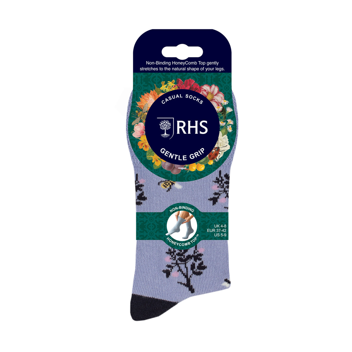 3 Pairs Ladies RHS Cotton Socks - Floral / Insect