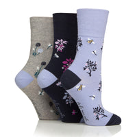 3 Pairs Ladies RHS Cotton Socks - Floral / Insect