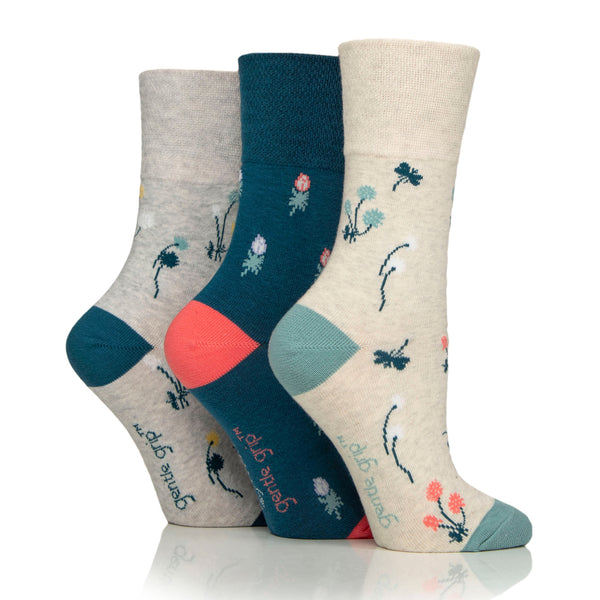 3 Pairs Ladies RHS Cotton Socks - Floral Contrast