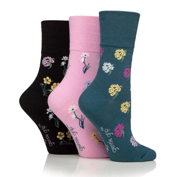 3 Pairs Ladies RHS Cotton Socks - Mixed Floral