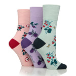 Lade das Bild in den Galerie-Viewer, 3 Paar Damen-RHS-Baumwollsocken – Blumenkontrast
