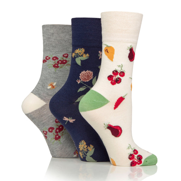 3 Pairs Ladies Gift Boxed RHS Bamboo Socks - Garden Medley