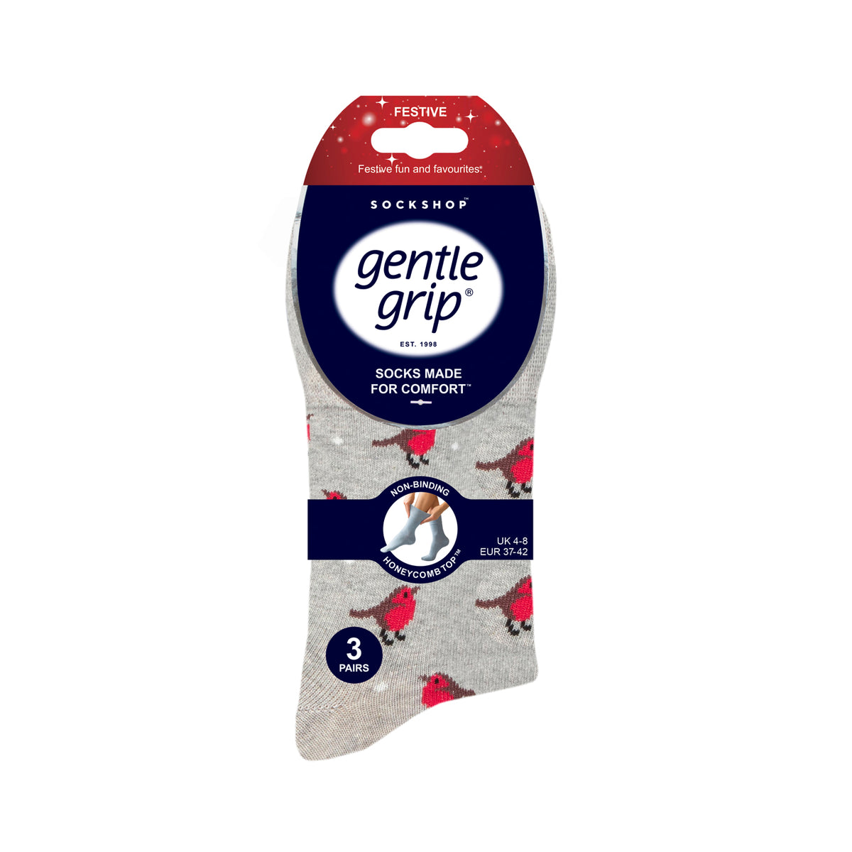 3 Pairs Ladies Fun Feet Christmas Socks - Robin Mix