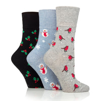 3 Pairs Ladies Fun Feet Christmas Socks - Robin Mix