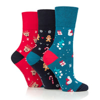 3 Pairs Ladies Fun Feet Christmas Socks - Reindeer Mix