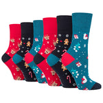 Load image into Gallery viewer, 6 Pairs Ladies Fun Feet Christmas Socks - Reindeer Mix
