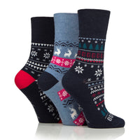 3 Pairs Ladies Fun Feet Christmas Socks - Fairisle
