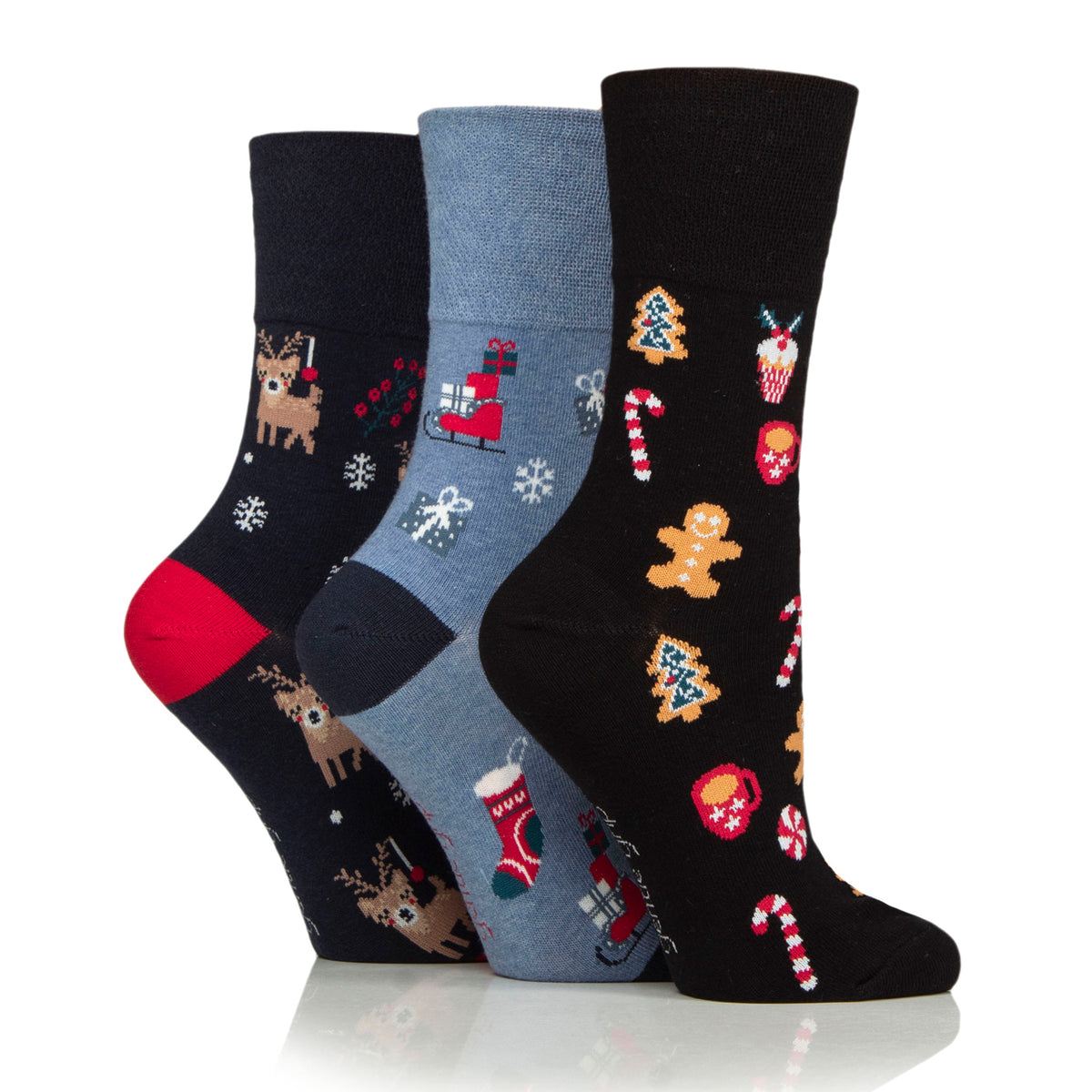 3 Pairs Ladies Fun Feet Christmas Socks - Mixed Patterns