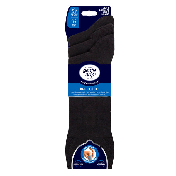3 paires de chaussettes en coton noires pour femme, jusqu'au genou