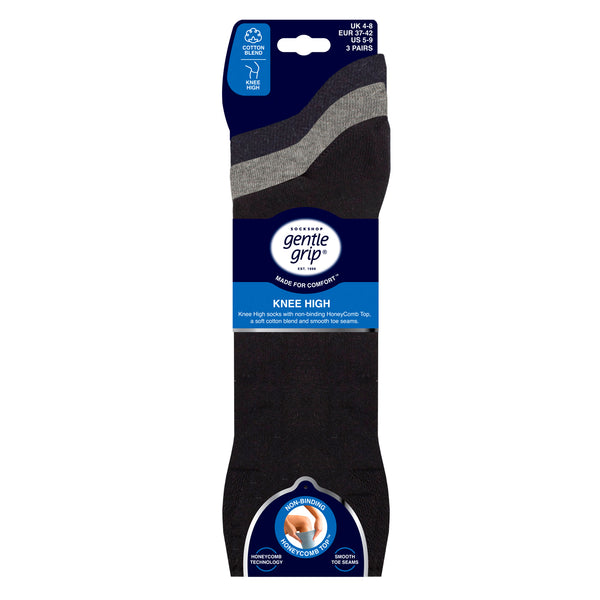 3 paires de chaussettes en coton noires pour femme, jusqu'au genou