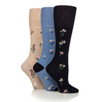 Load image into Gallery viewer, 3 Pairs Ladies Knee High Cotton Socks - Denim Floral
