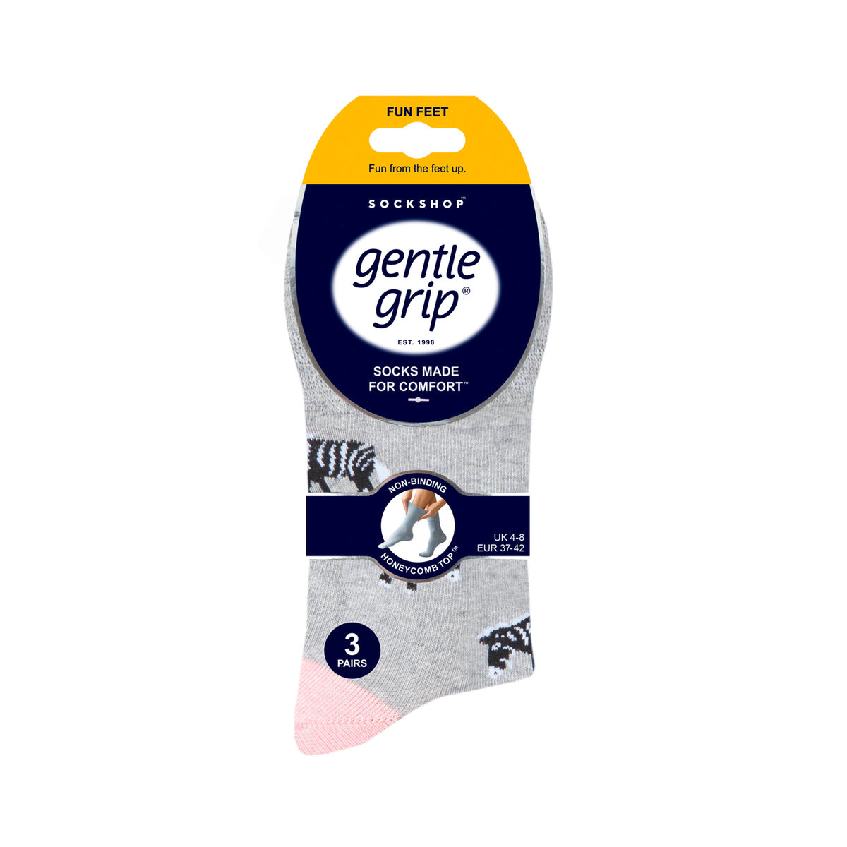 3 Pairs Ladies Fun Feet Cotton Socks - Zebra Life