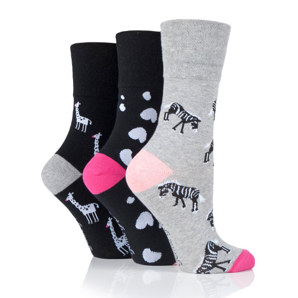 3 Pairs Ladies Fun Feet Cotton Socks - Zebra Life
