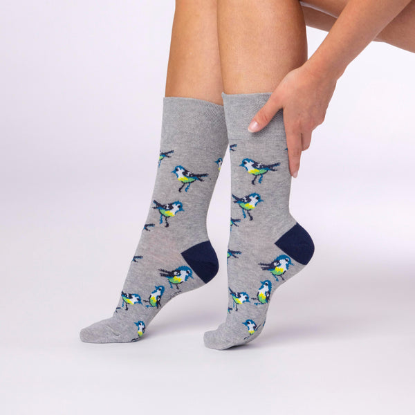 3 Pairs Ladies Fun Feet Cotton Socks - Love Birds Grey/Blue