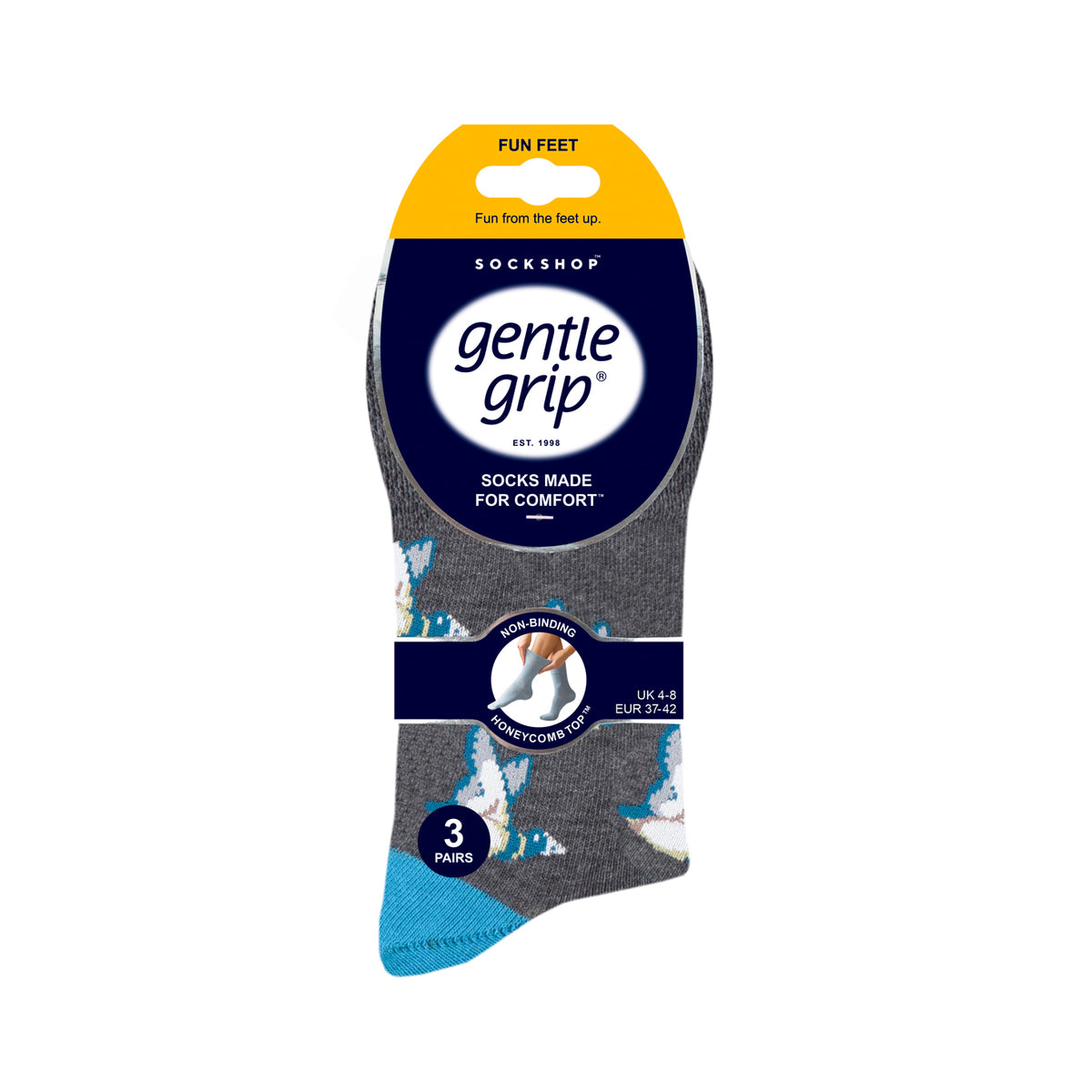 3 Pairs Ladies Fun Feet Cotton Socks - Love Birds Grey/Blue