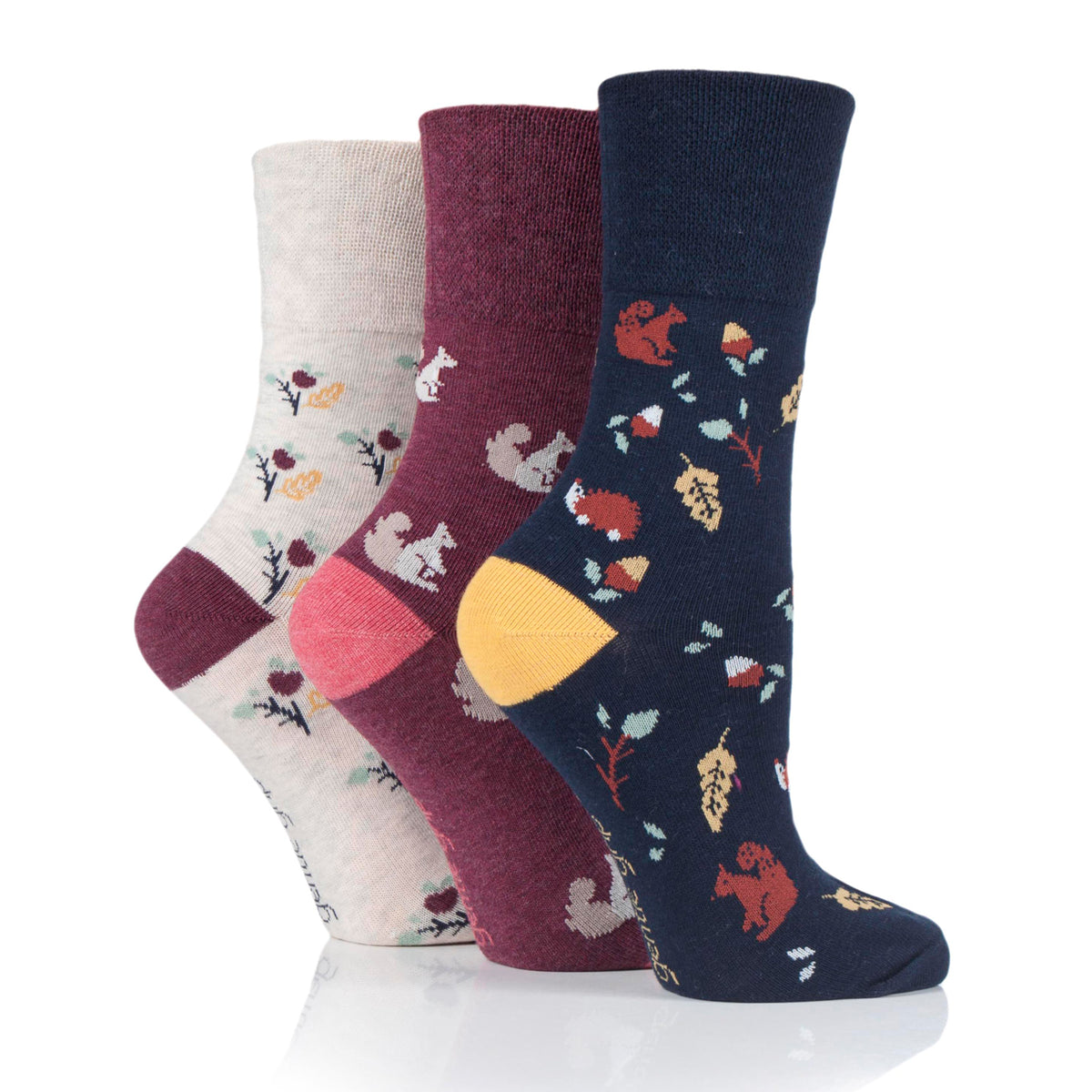 3 Pairs Ladies Fun Feet Cotton Socks - Autumn Leaves