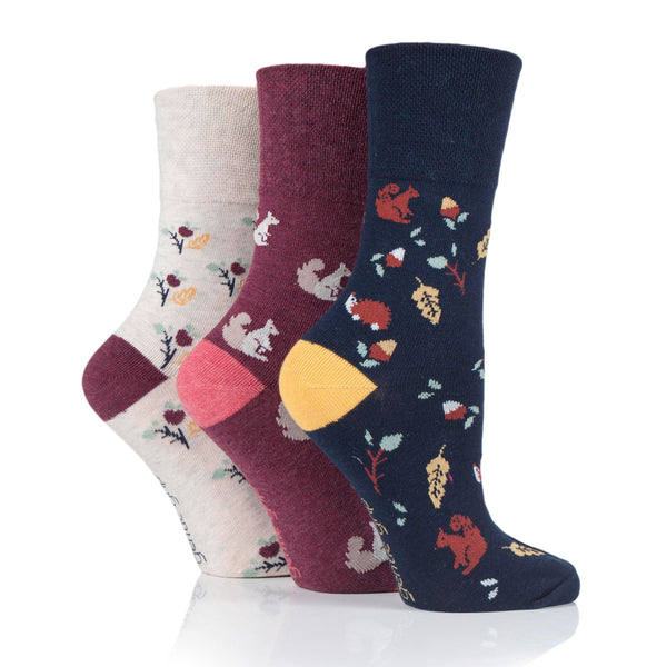 3 Pairs Ladies Fun Feet Cotton Socks - Autumn Leaves