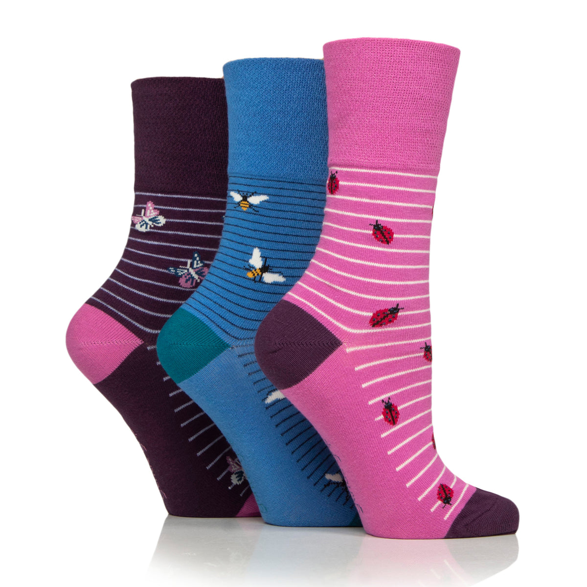 3 Pairs Ladies Fun Feet Cotton Socks - Beautiful Bugs