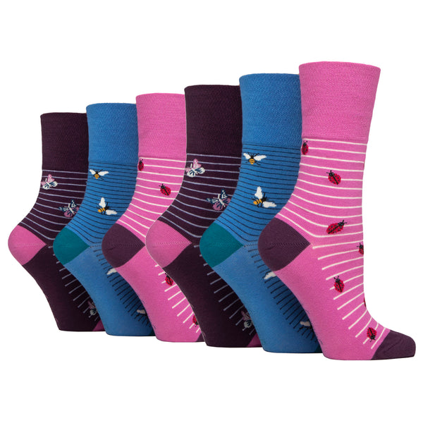 6 Pairs Ladies Fun Feet Cotton Socks - Beautiful Bugs