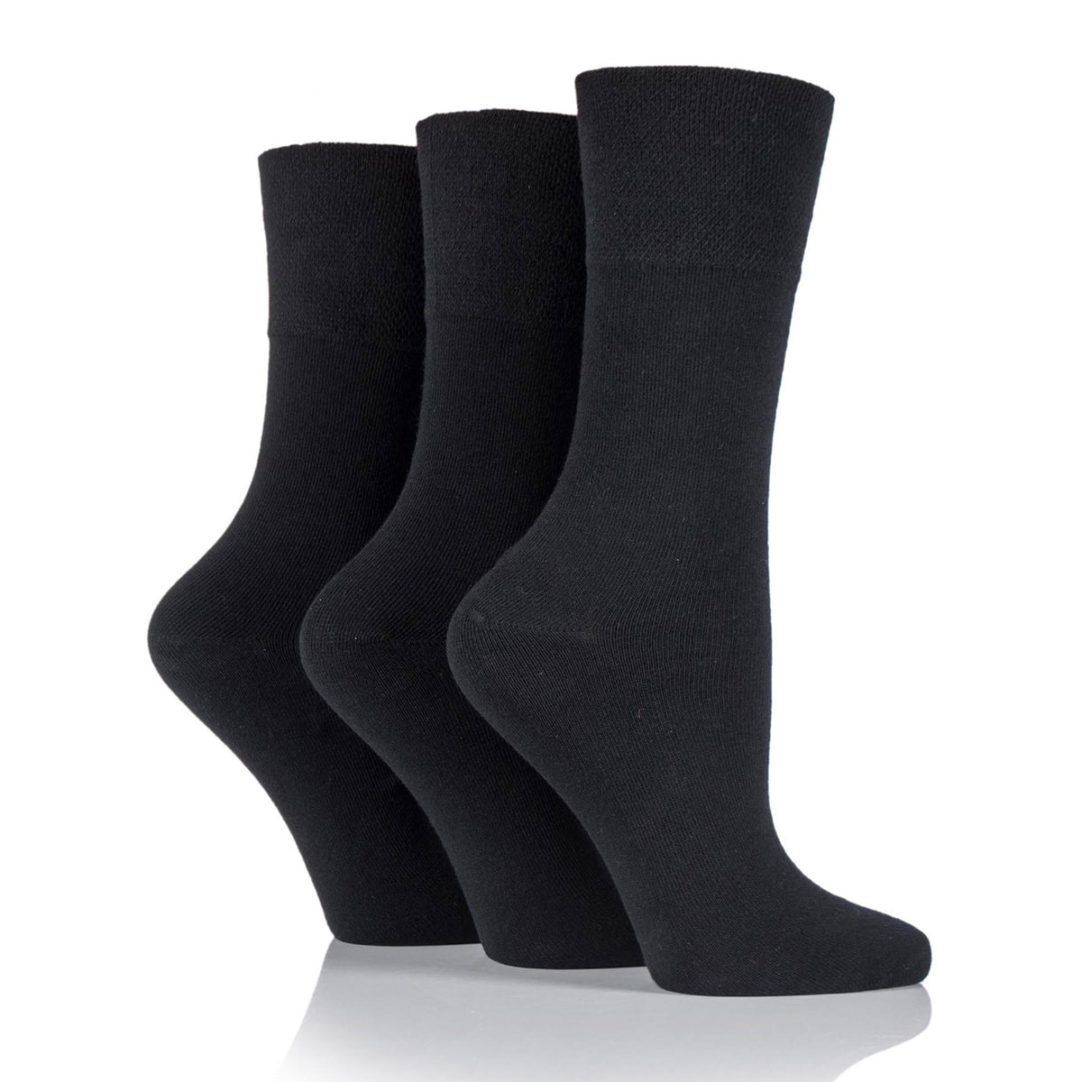 3 Pairs Ladies Plain Cotton Socks - Black